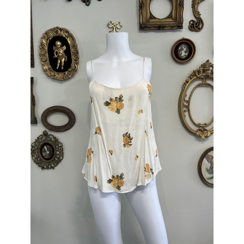 Reformation Ivory Yellow Rose Floral Print Spaghetti Strap Cami Tank Top Small